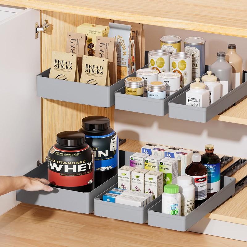 Delamu 3 Pack Pull Out Cabinet Organizer, 15.7" Deep Pull