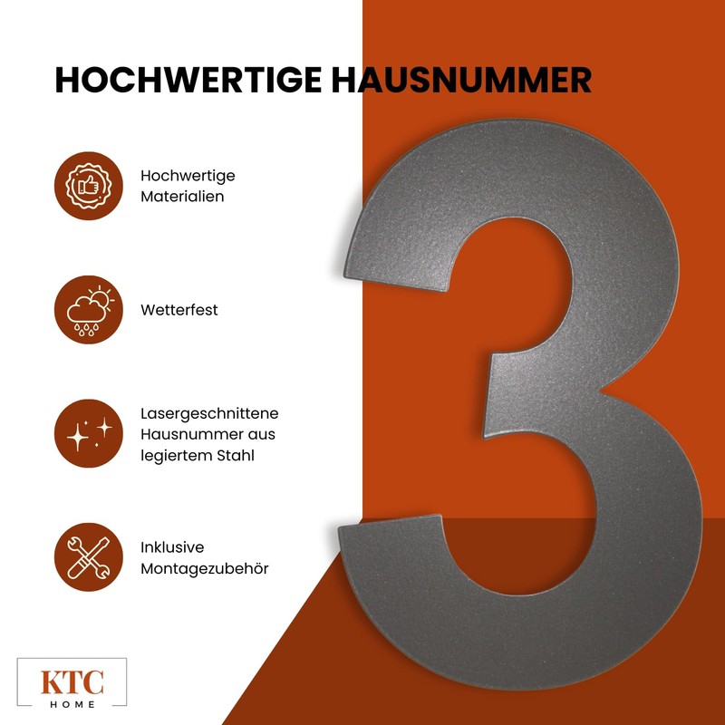 KTC-HOME - Premium House Number Iron Glimmer with Mounting Material
