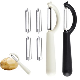 Set of 2 Stainless Steel Peelers with 4 Replacement Blades - Potato & Vegetable Peeler Compatible with Tupper, Fackelmann, WMF, Rösle, Solingen - Peeler for Carrots, Cucumbers, Fruit & Kitchen
