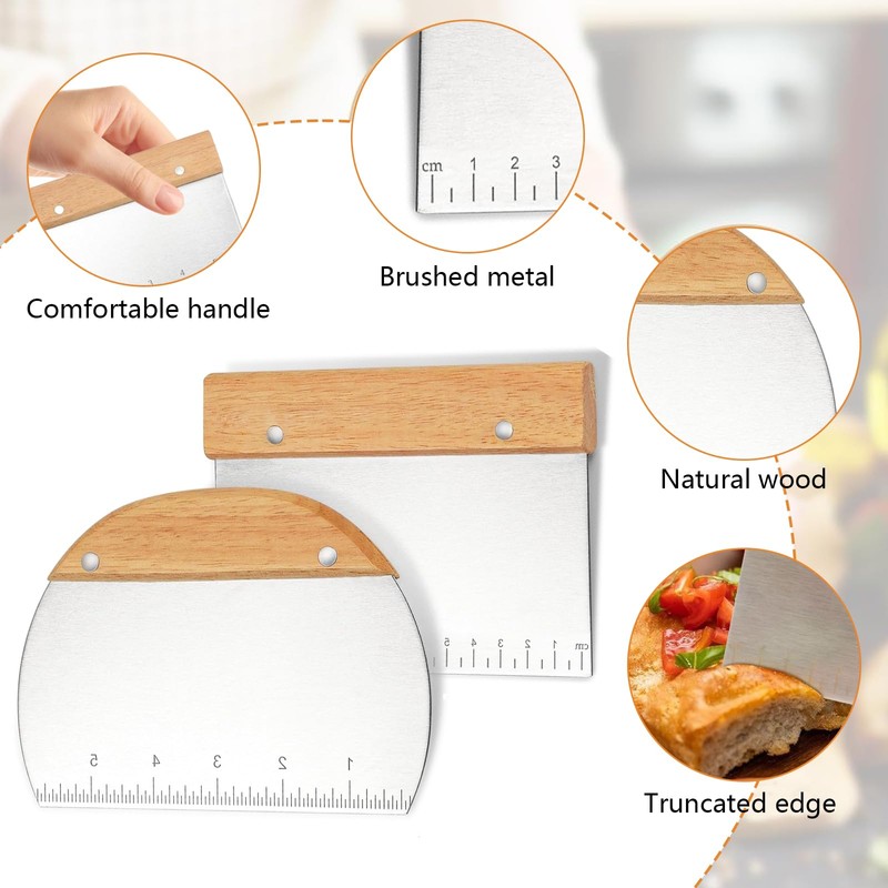 Dough Scraper, Stainless Steel, Pack of 2 Dough Scrapers with