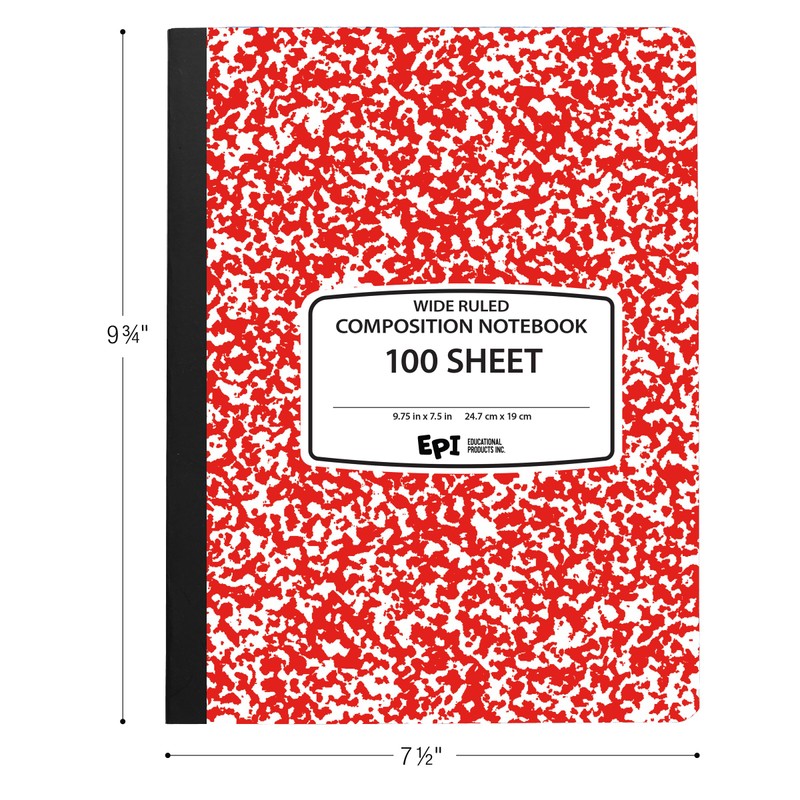 EPI Wide Ruled Marble Composition Notebook, Red, 100 Sheet, 12-Pack