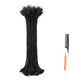 Laiyuemei Dreadlock Extensions 100% Handmade Human Hair 0.2cm 14inch 30stands Blue Loc Extensions for Men Women Children - Dyeable, Bleachable, Curlable(Natual Black)