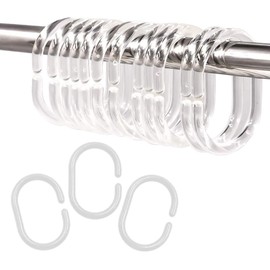 Shower Curtain Rings,Plastic Clear Shower Curtain Hooks,C-Shaped Rings Hook Hanger Bathroom Shower Window Rod(24 PCS)