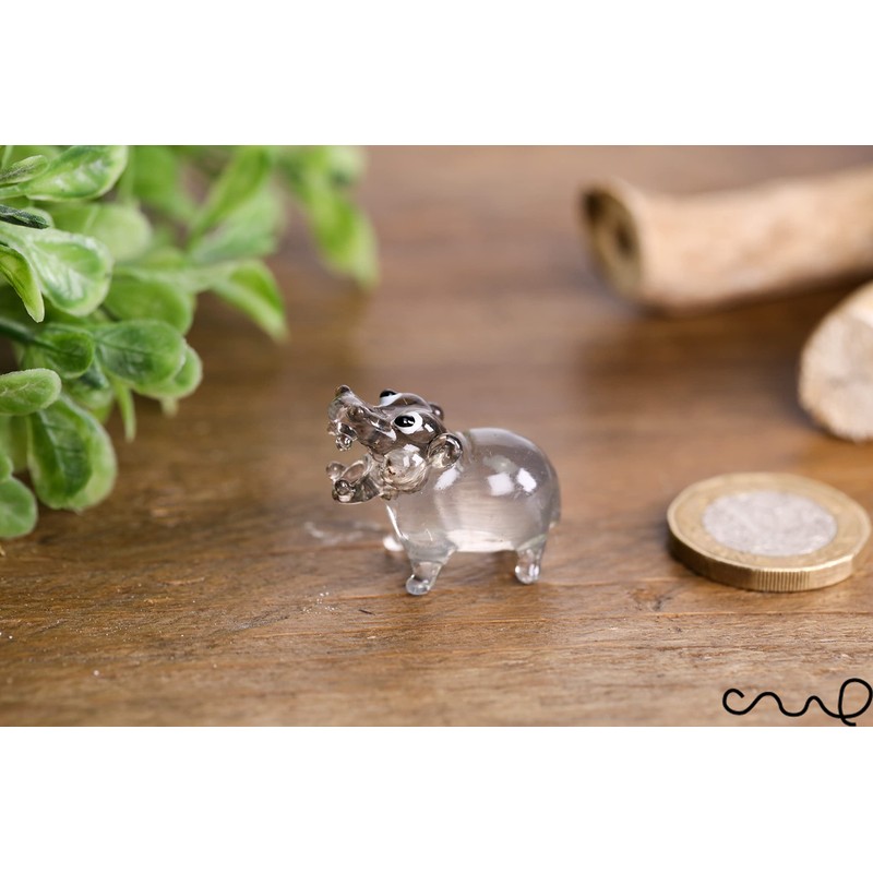 redchocol8® Tiny Handmade Little Glass Hippopotamus Grey Gloss Garden Decor