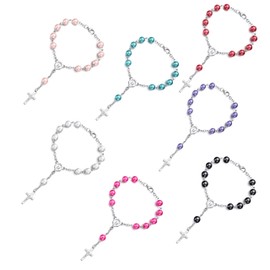 SZQCZB 7Pcs Small Catholic Rosary Bracelet for Women Men,Car Purse and Newborn Babies Prayer Beads for Baptism Christening, Prayer Room, Altar, Bulk Pack (7 Colors & Crucifix Designs)