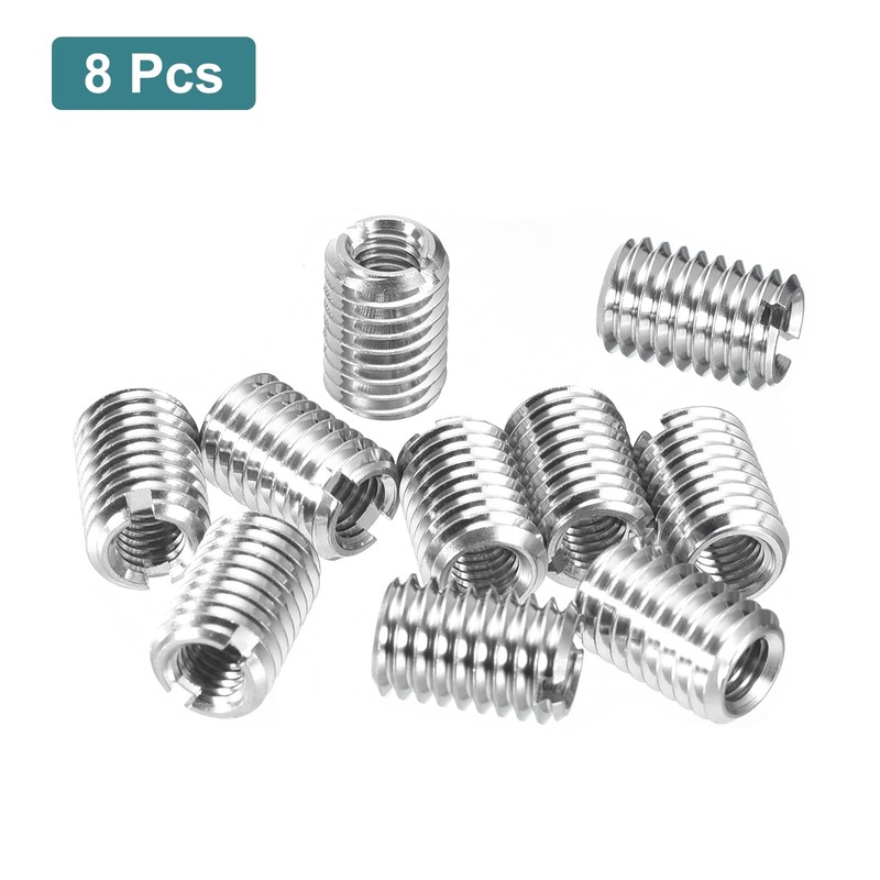 sourcing map 8Pcs Threaded Inserts, M5-0.8x12 & M8-1.25x12 Stainless Steel