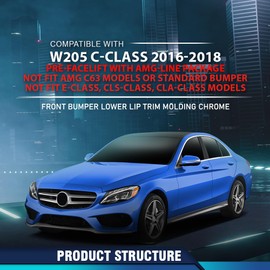PIT66 Front Bumper Lower Lip Trim Molding Chrome Compatible with Benz W205 C-Class 2016-2018 Pre-facelift w/AMG-Line Package 2058851574