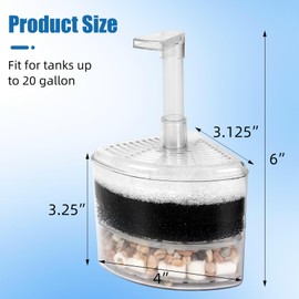 AQUANEAT Aquarium Air Driven Corner Sponge Filter for Nano Fish Tank with Tubing, Valves and Suction Cups, up to 20 Gallon