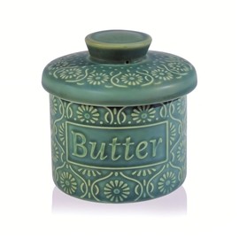 Butter Crock with Lid for Countertop，Ceramic French Butter Dish for Spreadable Soft Butter, Butter Container Holder with Water Seal, Housewarming Gift, Kitchen and Home Decor，Vintage Green
