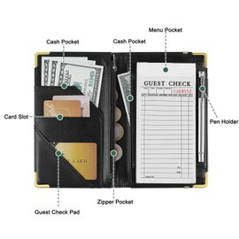 Lemmeko Server Books for Waitress, PU Leather Server Book with Zipper Pockets, Flower Pattern Waitress Book with Pen Holder Fit Server Apron Check Presenters for Restaurants