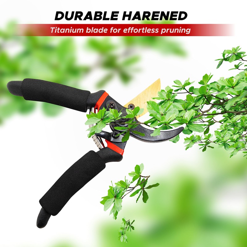 EcoNour 8" Professional Secateurs Premium Titanium Bypass Pruning Shears |