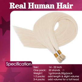 S-noilite Nanoring Real Hair Extensions Platinum Blonde 55 cm Remy Real Hair Extensions Nano Rings Cold Fusion Hair Extensions Straight 50 g #60