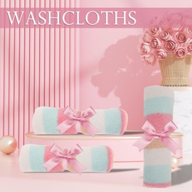 PHOGARY 6 Pack Coral Fleece Microfibre Mitt, Super Absorbent & Soft Face Body Washcloths, Facial Mitts with Hanging Loop,21x15cm,Rainbow Striped