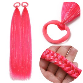 Colored Hair Extensions Hot Pink Ponytail Extension 2 Packs, 20 inch Crazy Hair Day Accessories for Women, DIY Festival Wacky Rave Braids,Tinsel Mixed