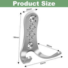TOKPLNU Coat Hooks for Wall, 4 Pack Wall Mounted Door Hooks with Screw, Stainless Steel Double Robe Hook for Hanging Coat Towel Hat Bag Key, for Bathroom Door Kitchen,Brushed Silver