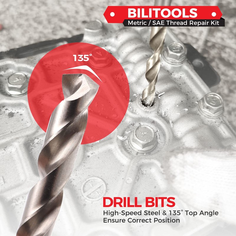 BILITOOLS 7/16-14 inch Thread Repair Kit, HSS Drill Helicoil Repair