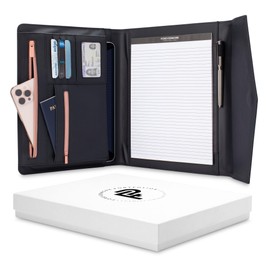 FOREVERMORE Zipper Padfolio Portfolio Binder Organizer for Women | Faux Leather Portfolio Folder for Resume, Documents, Tablet and Business Cards | Notebook Organizer with Notepad Included - Black