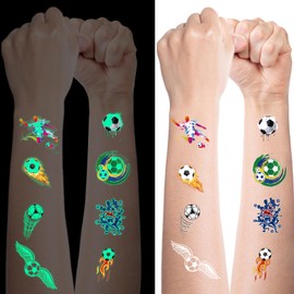 Children's Football Tattoo, 10 Sheets Luminous Tattoos, Children's Tattoos, Boys, Festival Tattoos, Light Tattoos, Skin-Friendly for Party Bags, Children's Birthday, Small Gifts, School Cone Filling,