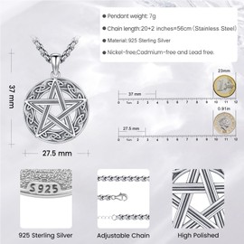 Eusense Pentagram Necklace 925 Sterling Silver Pentacle Celtic Knot Necklace Celtic Pentagram Star Pentacle Circle Pagan Jewelry Gift for Women Men Christmas Birthday Gift