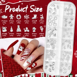 Christmas Nail Charms, Silver Snowflake Claus Gloves Nail Rivets Charms, Bell Wreath Metal Nails Rivets, Silve Rivet Nails Studs for Christmas Nails Art DIY Supplies
