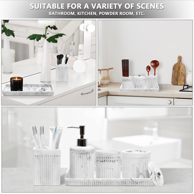 Resin White Marble Bathroom Accessories Set 5 Pcs, Lotion Soap