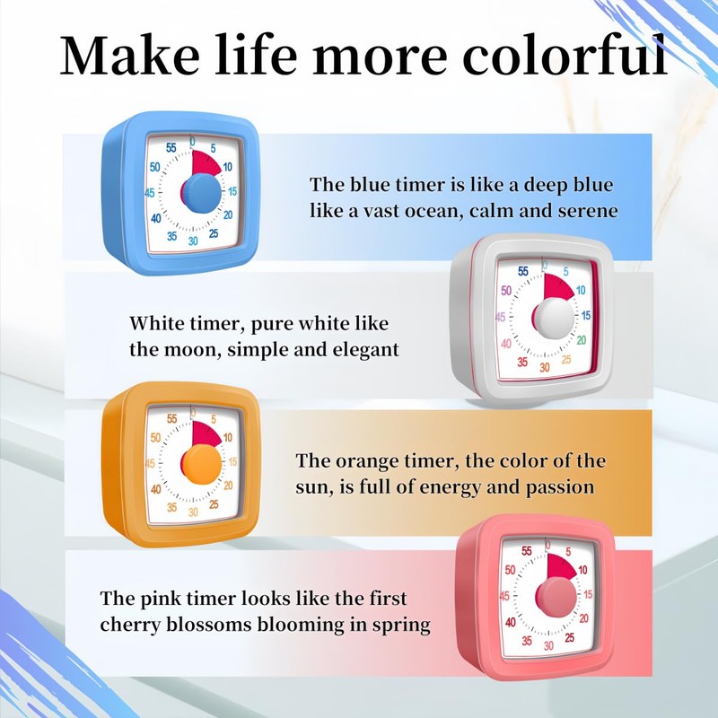 60 Minute Visual Timer for Kids and Adults, Non-Ticking 5.5