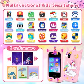 Kids Smart Phone Toys for Girls, 2.8" Touchscreen HD Dual Camera Toddler Phone for Kids, Learning Education Christmas Birthday Gifts for 3-10 Years Old Girls Boys Fake Play Cell Phone with 32G Card