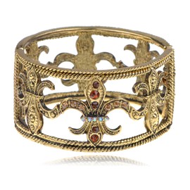 Alilang Synthetic Topaz Crystal Rhinestone Antique Gold Fleur De Lis Cuff Bracelet Bangle Cuff