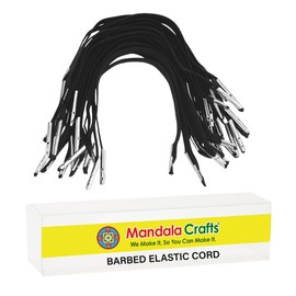 Mandala Crafts Black Barbed Elastic Barbed Cord - 100 Flat 9” Craft Elastic Cords with Metal Ends for Menu Bands, Badge Loops, and Light-Duty Fastening