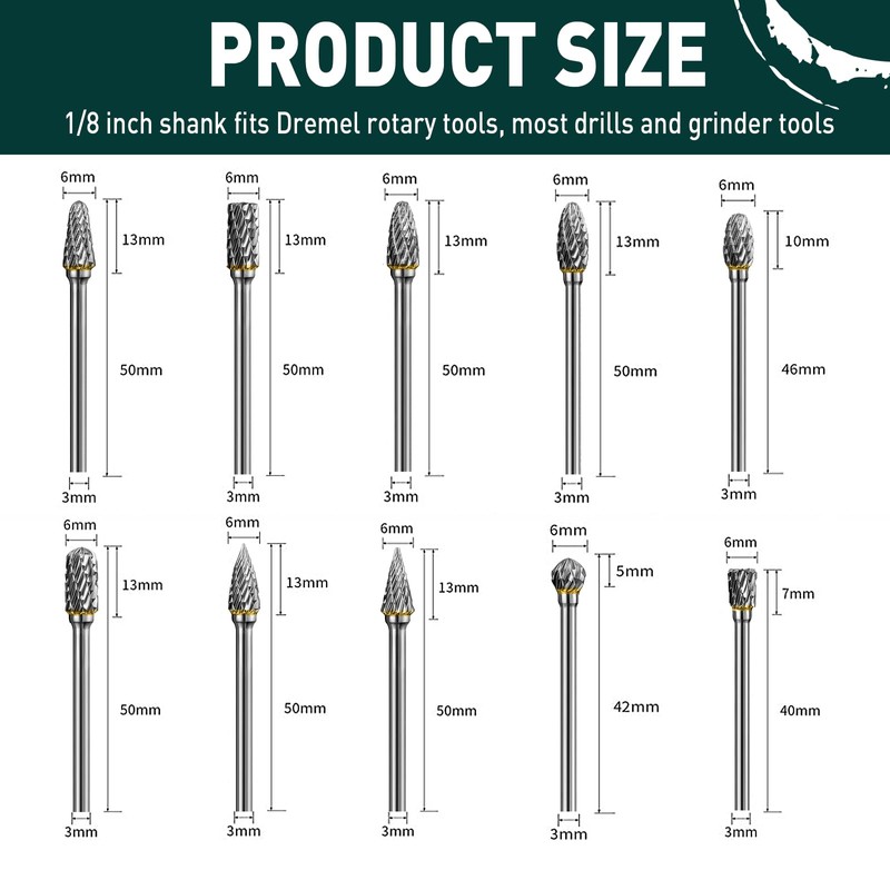 APORO Carbide Burr Set Die Grinder Bits Accessories with 1/8"
