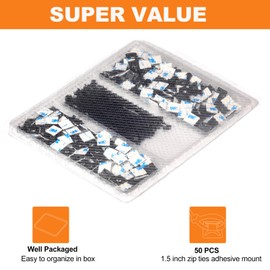 50 Pack 1.5 inch Zip Tie Adhesive Mounts Self Adhesive Cable Tie Base Holders with Multi-Purpose Tie wire clips with screw hole,Anchor stick on wire holder with 8 inch zip ties（Black）