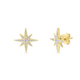 BERRICLE Sterling Silver North Star Cubic Zirconia CZ Fashion Stud Earrings for Women, Yellow Gold Flashed