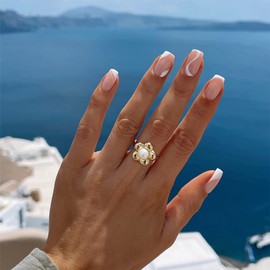 24pcs French Tip False Nails Short, Square Stick on Nails White Tip Press on Nails Removable Glue-on Nails Fake Nails Acrylic Full Cover Nails Women Girls Nail Art Accessories