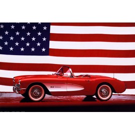 Corvette, 1957 with U.S. Flag Poster 36 x 24in