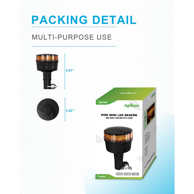 Agrieyes Amber Beacon LED Emergency Strobe Lights - 3.6Inch Pole