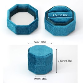 Bototack Velvet Ring Box, Double Slot Octagon Engagement Ring Holder, Elegant Jewelry Gift Ring Box, Ring Earrings Storage Box for Proposal Wedding Ceremony (Light Blue)
