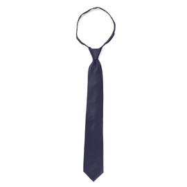 Umo Lorenzo - Corbata con cierre para hombre, color liso, color negro, rojo y azul marino, Azul marino, Extra Long 24 in.