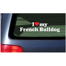 I Love My French Bulldog Dog White Letters Red Heart Vinyl Decal Sticker French