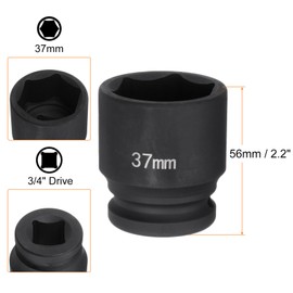 sourcing map 6-Point Impact Socket 3/4" Drive 37mm Metric 40Cr Alloy Steel Spindle Axle Nut Impact Socket