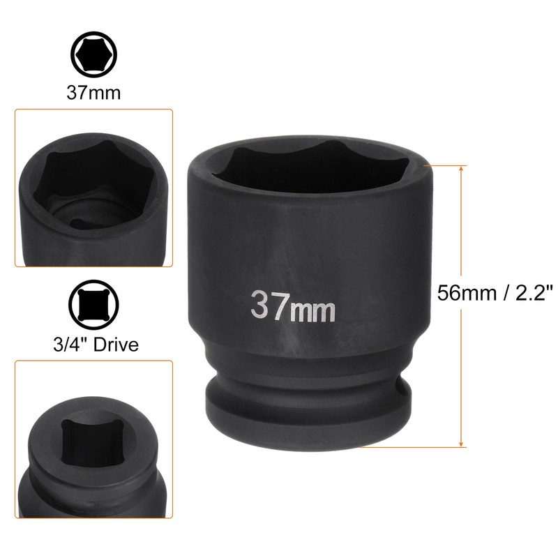 sourcing map 6-Point Impact Socket 3/4" Drive 37mm Metric 40Cr