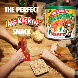 ASS KICKIN’ Jalapeno Cheddar Spicy Hot Peanuts – 12oz - Perfect Premium Ultimate Spicy Snack Gourmet Gift Hottest Peanuts - Try if you dare!