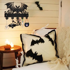 MAYJOYDIY Wood Bat Wall Key Hook Animal Theme Wall Mounted Key Holder 30×20cm Wall Art Decor Black Wall Key Rack Organizer 5 Alloy Hooks for Hallway Office Home Decor Bag Towel Hanging