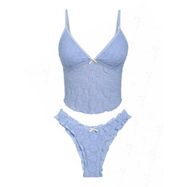seamoly - Conjunto de tankini de terciopelo con lazo y lazo, Azul-cielo, Small