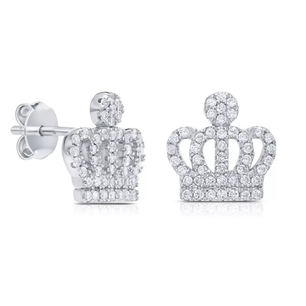 TILO JEWELRY Sterling Silver Cubic Zirconia Royal Crown Shape Stud