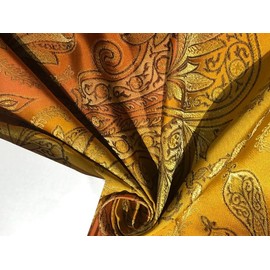 TAFJACNEW16 100% Silk Taffeta Jacquard Fabric Shaded Rusty Orange and Gold Leaves