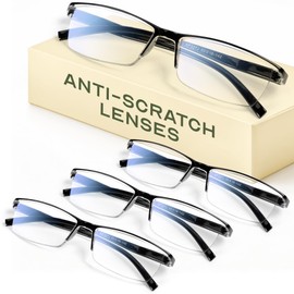 4 pack Executive Style Reading Glasses Men - Durable Readers with Blue Light Filtering - Comfortable Fit with TR90 Frames