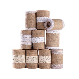 Pmnzdy 2 m Jute Ribbon with Lace 10 cm Wide Vintage Lace Ribbon Natural Hessian Jute Ribbons Lace Border Decorative Ribbon Fabric Ribbon Gift Ribbon Christmas Wedding Party Table Decoration DIY 9#