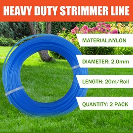 PLULON 2 Rolls 1.6mm x 20m Round Strimmer Wire Strimmer Line Strimmer Wire Heavy Duty String Trimmer Wire Cable for Electric Garden Trimmers Blue