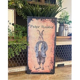 Unbranded New Primitive VINTAGE PETER RABBIT PLAQUE Wall Hanging Sign 6"x 12"