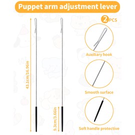 2 PCS Puppet Handles Arm Control Rod, Arm Control Metal Rod Accessory, Puppet Hand Rod Rubber Protective Sleeve for Small, Large, Full Body Puppets Accessrioes (17 inch)
